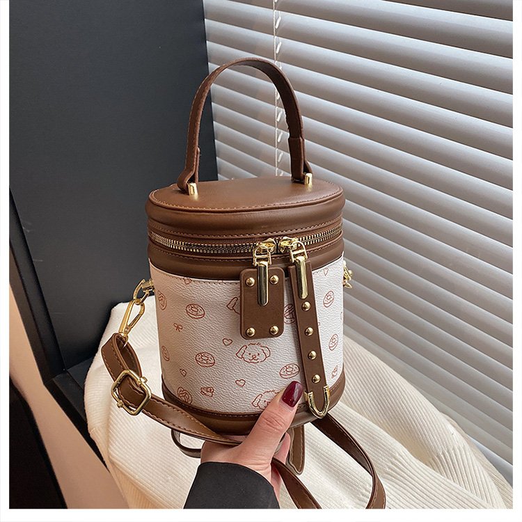 PU Bucket Bag with Zipper and Color Block Design